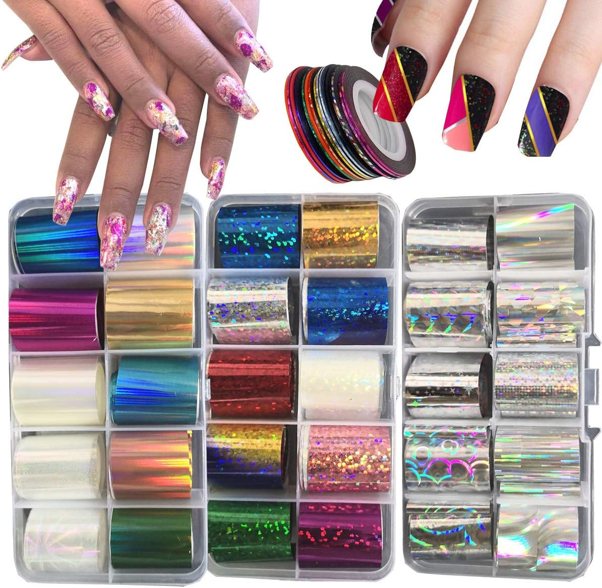 30 Roll Nail Foil Transfer Sheets Holographic Colorful Flower Style B