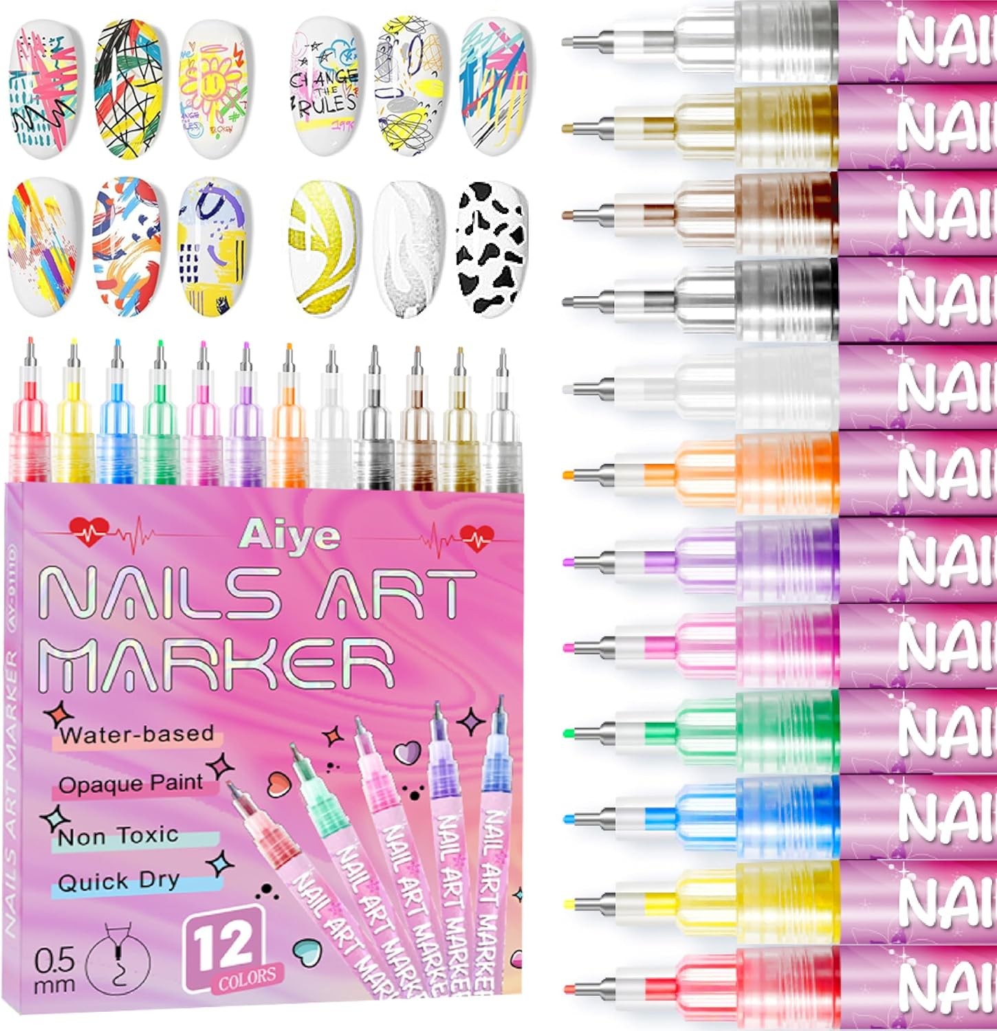 12 Colors Nail Art Pens Set 3D Nail Polish Pens Graffiti Dotting Pen
