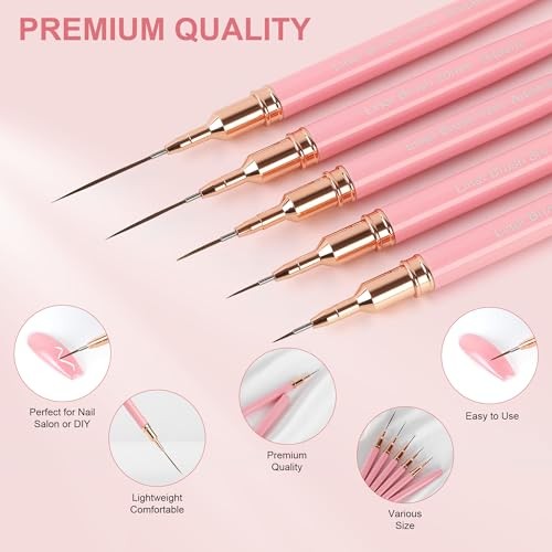 Metallic Nail Art Pens, Liner Brushes Set, 5PCS Color Nail Tools For Long Pink
