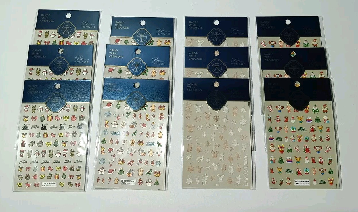 12 Sheets Christmas Nail Art Stickers Decals Self-Adhesive Pegatinas Uñas Navida