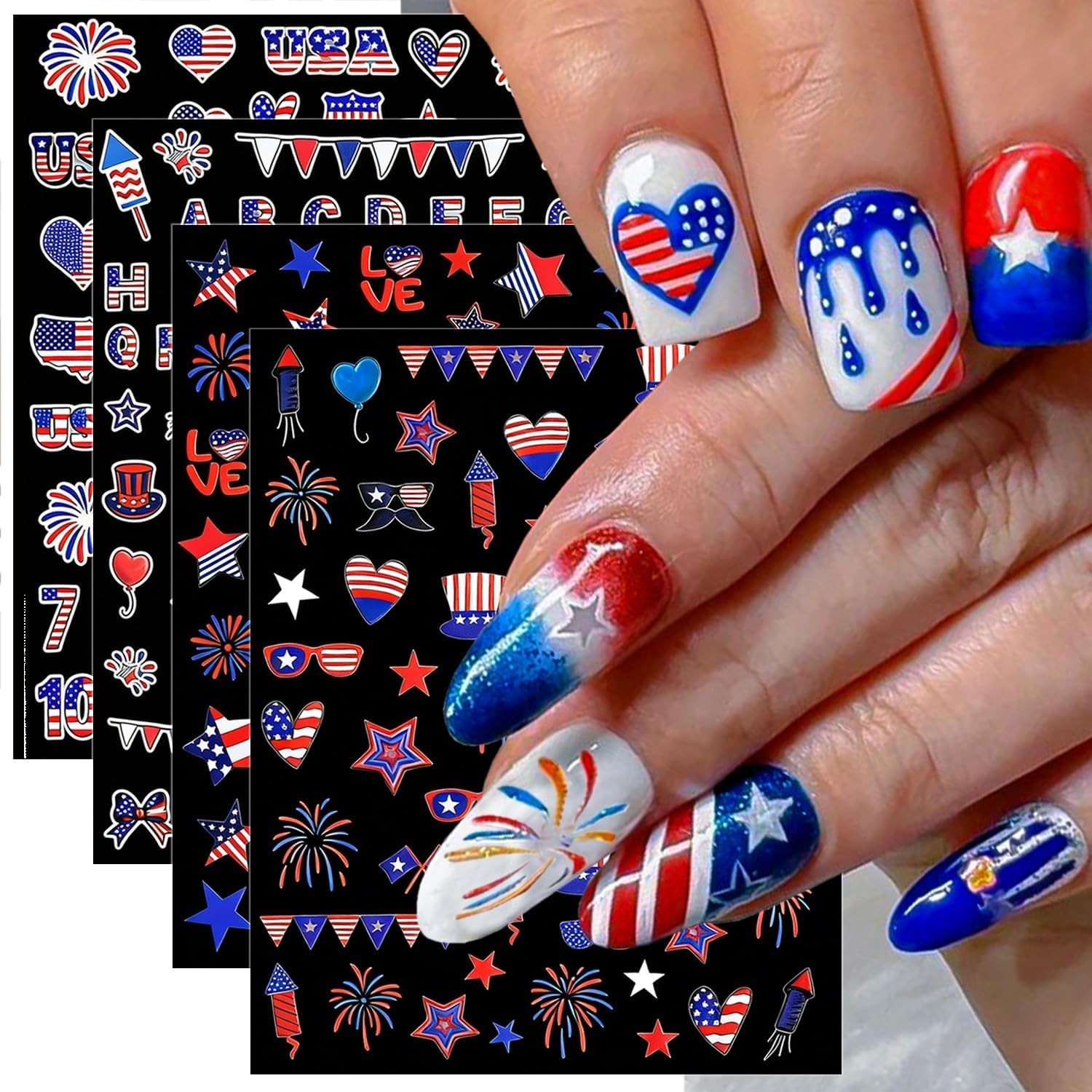4 Sheets 4th of July Nail Stickers for Nail Art 5D Self-Adhesive Stickers – 12