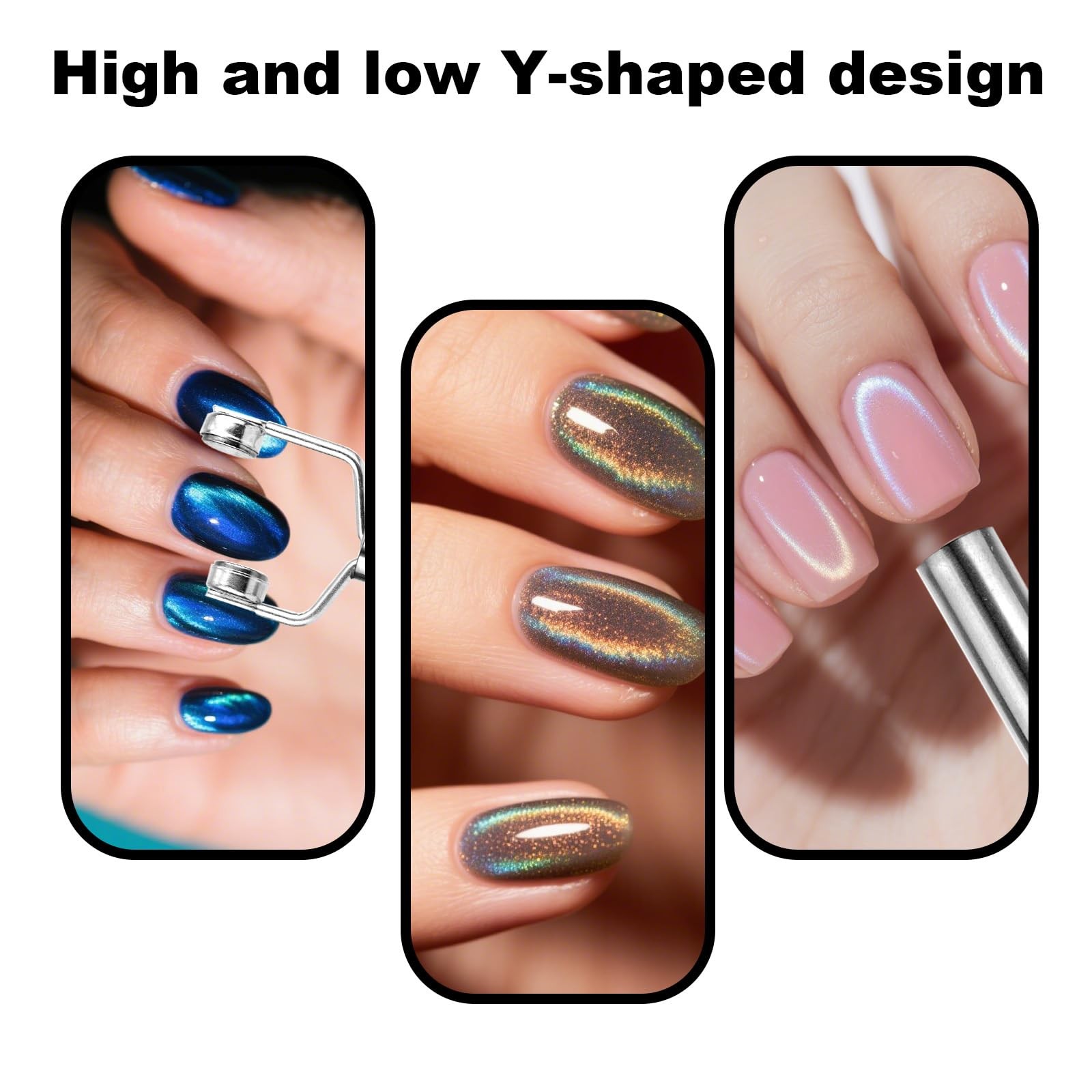 3 in 1 Cat Eye Magnet for Nails, Nail Design Tool Y-Shaped Double Head Silver