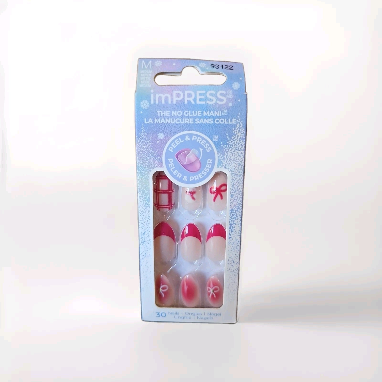 KISS imPRESS Peel & Press Mani, Medium Length, Trendy Bow Design, Yule Be Happy