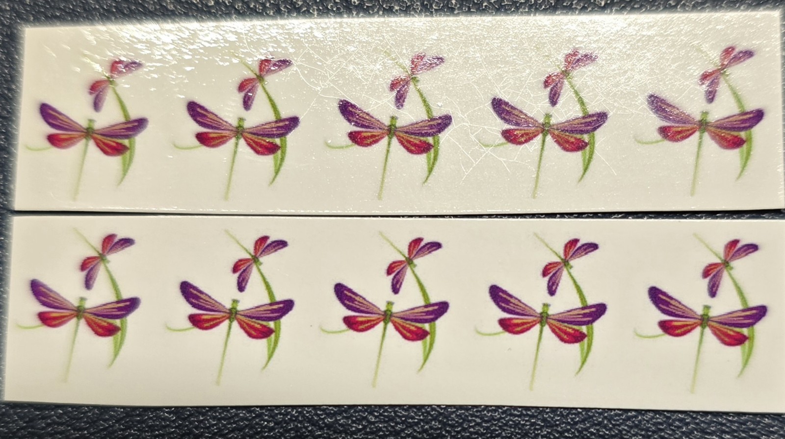 Waterslide TOE Nail Decals Set of 10 Pink Purple Green Dragonfly