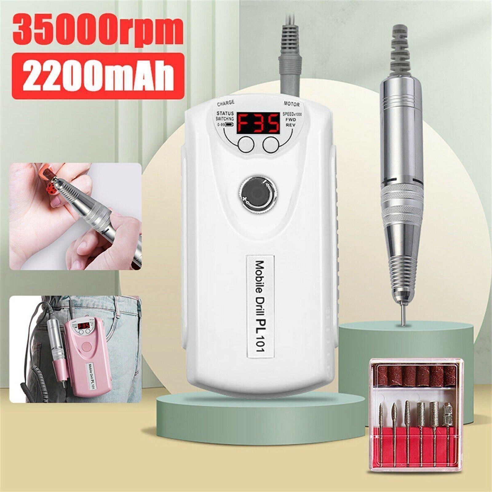 35000RPM Rechargeable Electric Nail Drill Machine Portable Manicure Pedicure Set