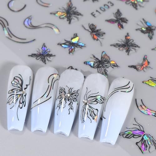 Black Butterfly Nail Art Stickers Decals-3D Butterflies Laser Black Butterfly
