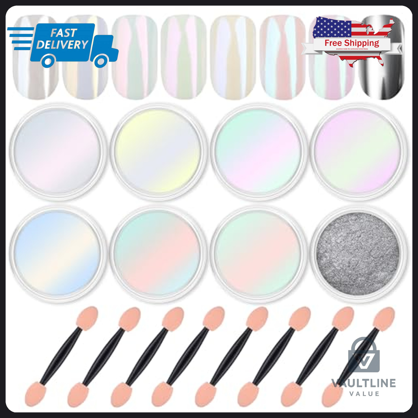 8 Jar Artdone Chrome Nail Powder Set – Shimmery Pearl Mirror Pigment Manicure