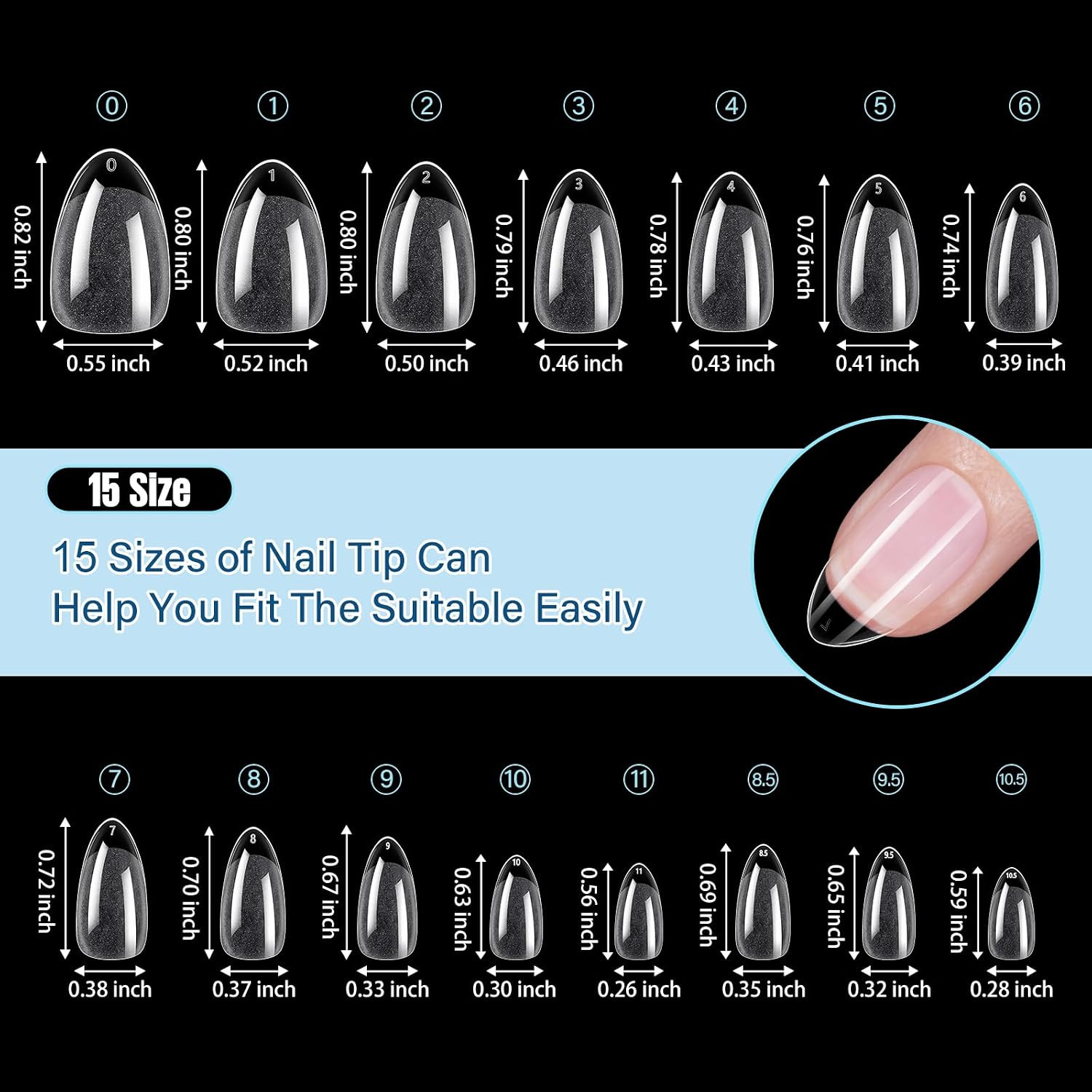 Short Almond Nail Tips 240Pcs 15 Sizes Short Nail Tips Full Cover Half Matte Pre