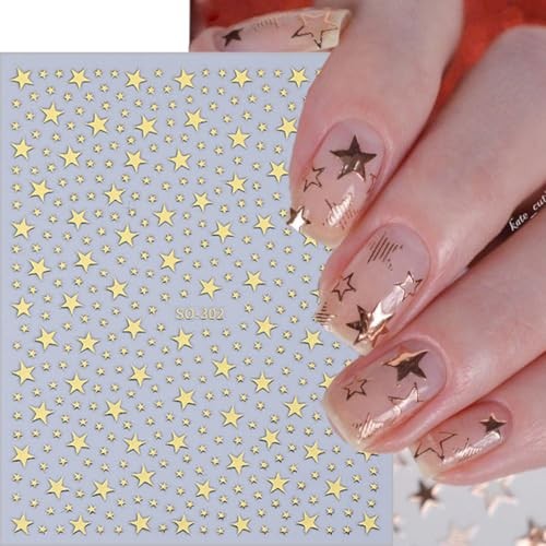 8 Sheets Star Nail Art Stickers 3D Shiny Star Nail Decals Self Star Stickers-26