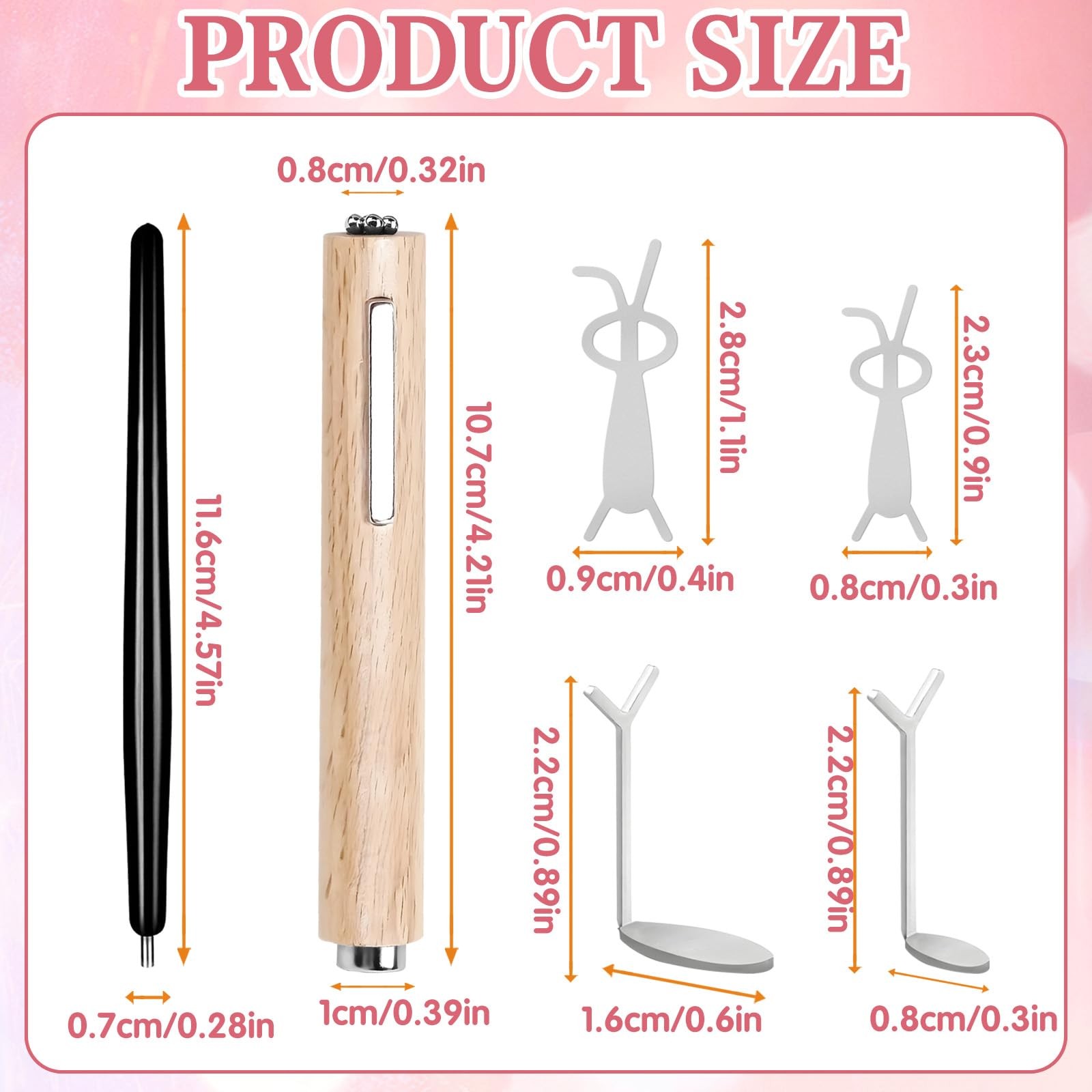 8Pcs 3 in 1 Cat Eye Nail Magnet Tool Set, Wooden Handle Heart Wood color