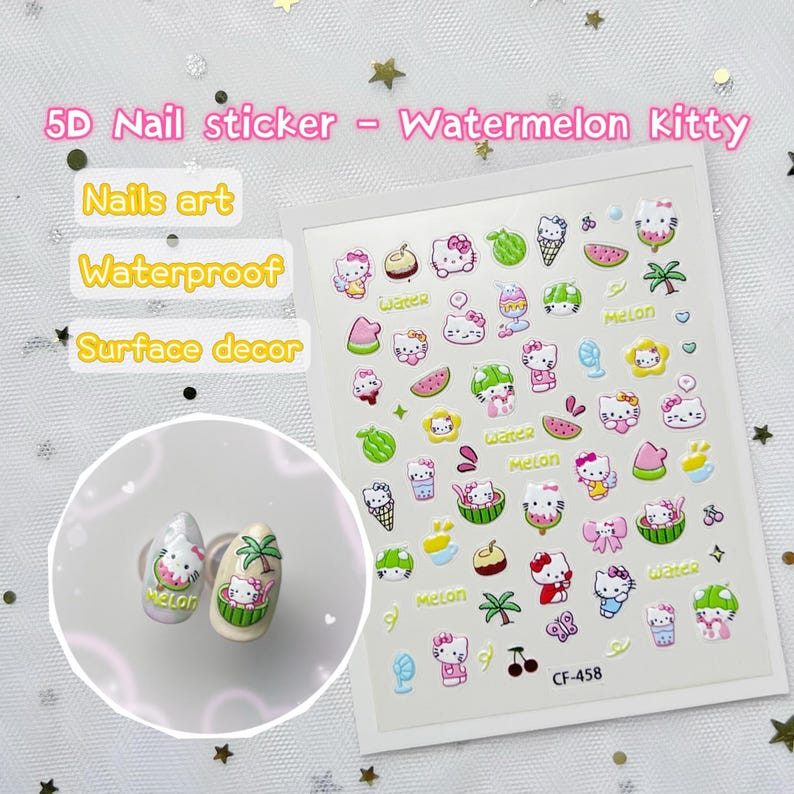 Kawaii Nail Stickers- Cartoon Cute Y2K 5D Manicure Decals/ DIY/ Hello Kitty/pink