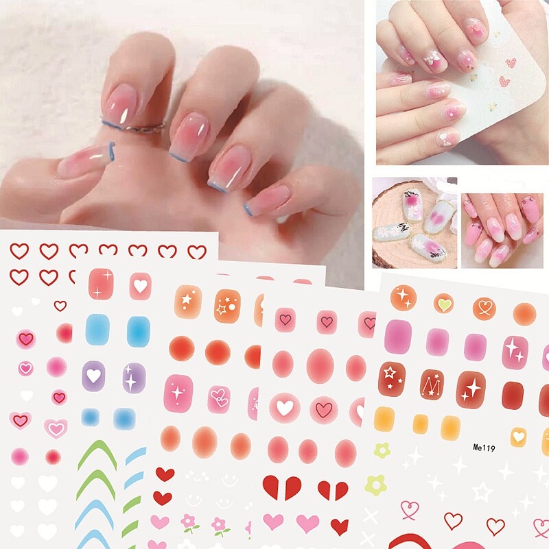 Translucent Blush Design Nail Sticker Pink Heart Love Star Moon Nail Decal