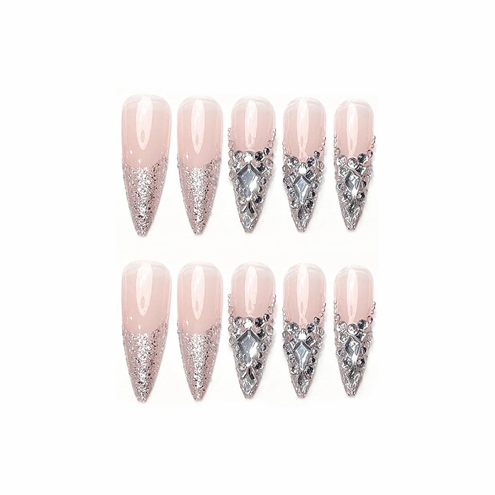 Press on Nails – Long Stiletto Glue on Nails with Bling Glitter, Acrylic Luxu…
