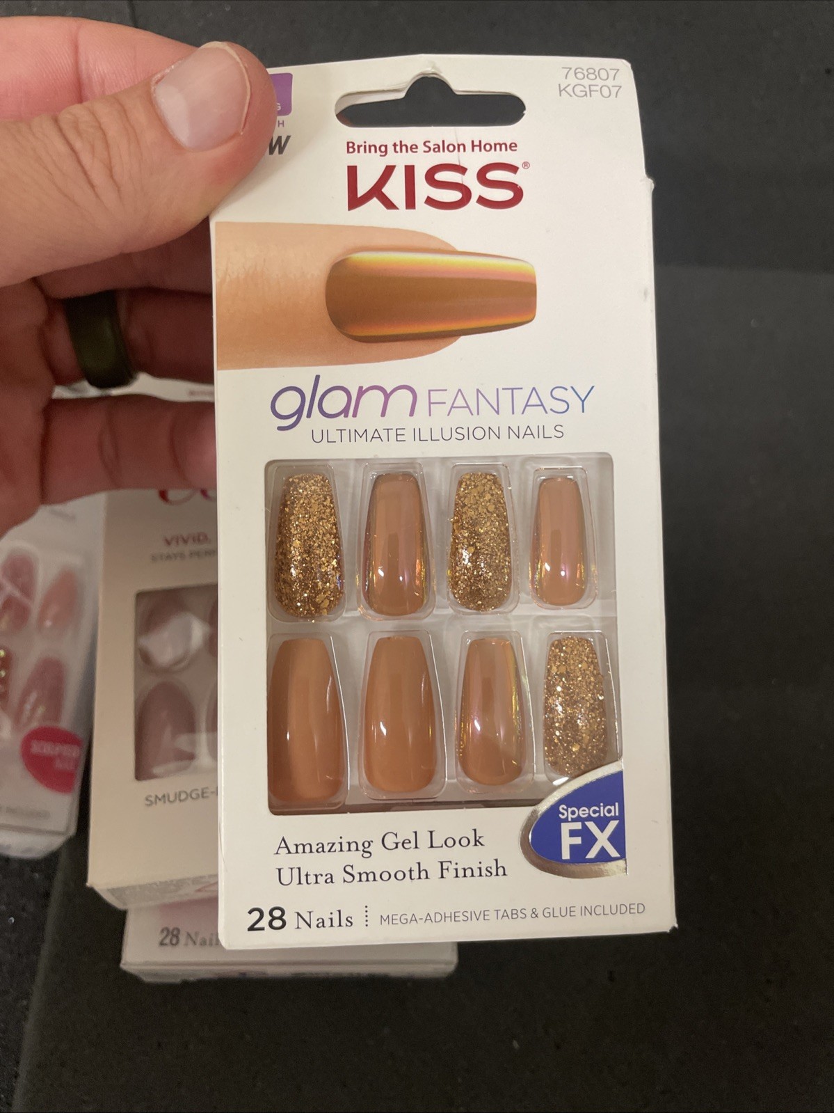 6 Kiss Glue-On Nails Lot Jelly Fantasy, Gel Fantasy, Glam Fantasy Long Med.