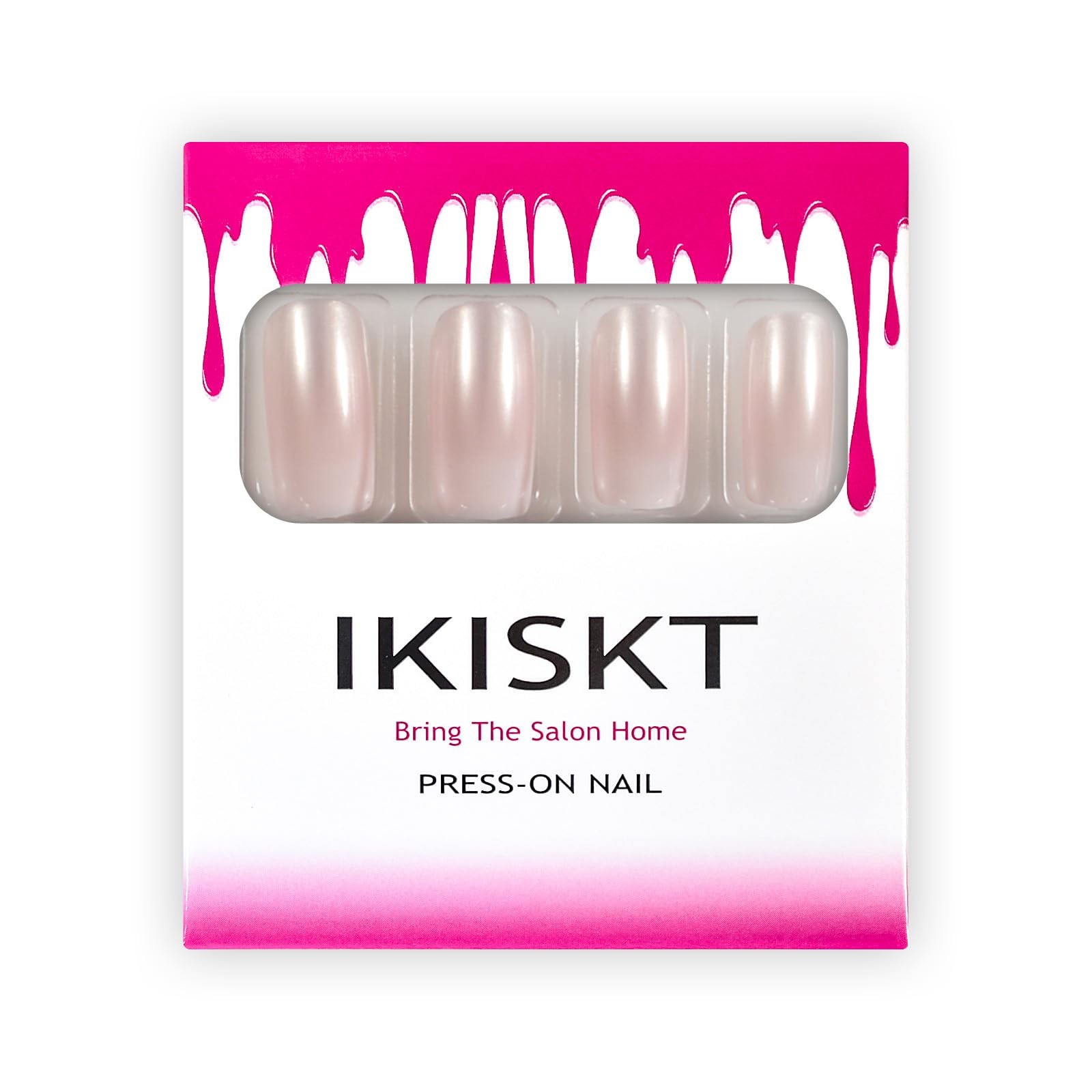 Elegant Pearl Pink French Press On Nails Medium – Ombre Acrylic False Glue On…