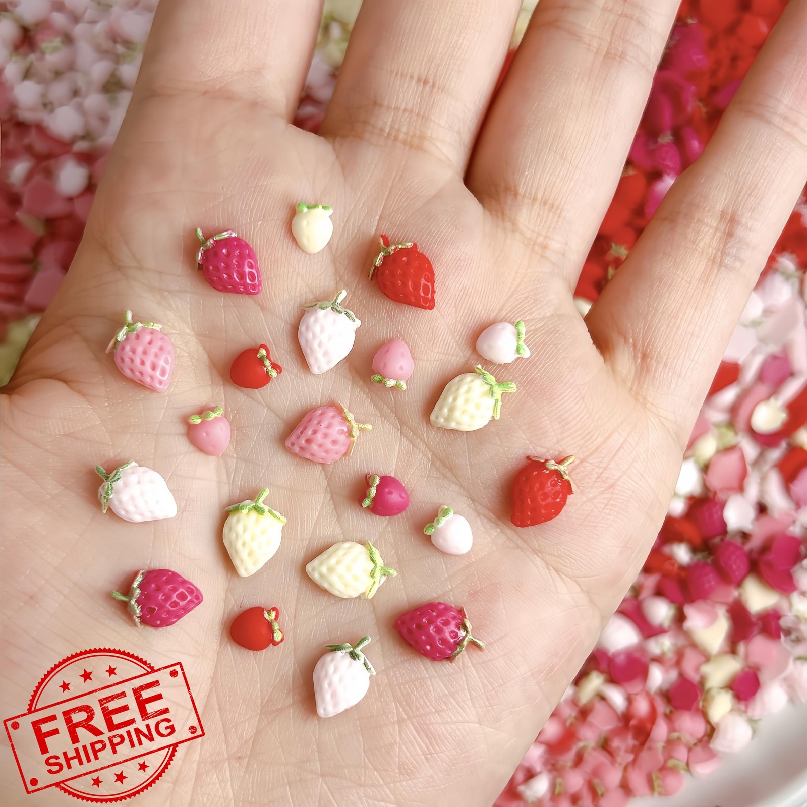 Tephrent 200Pcs 3D Red Strawberry Nail Charms