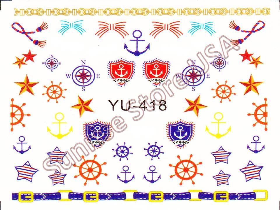 Nail Sticker Water Transfer Palm Tree Hawaii Anchor Fruit Flower Flag Bird Beach