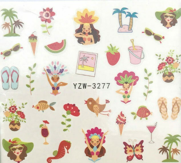 Nail Art Water Transfer Sticker Palm Tree Beach Summer Girl Party Coconut Decals
