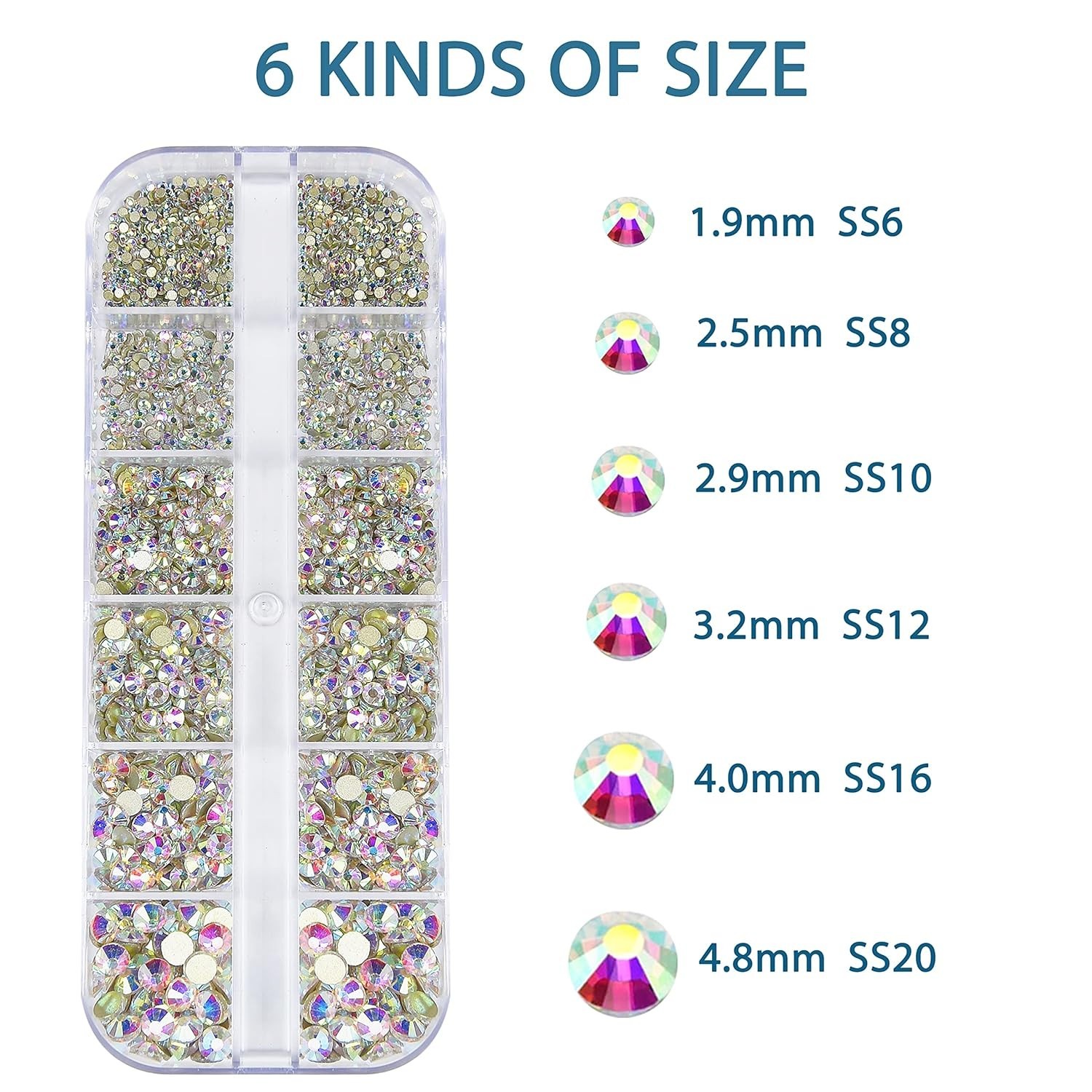 Nail Art Rhinestones Kit 2400Pcs Nail Gems Ab Flatback Rhinestones Gems Stones,
