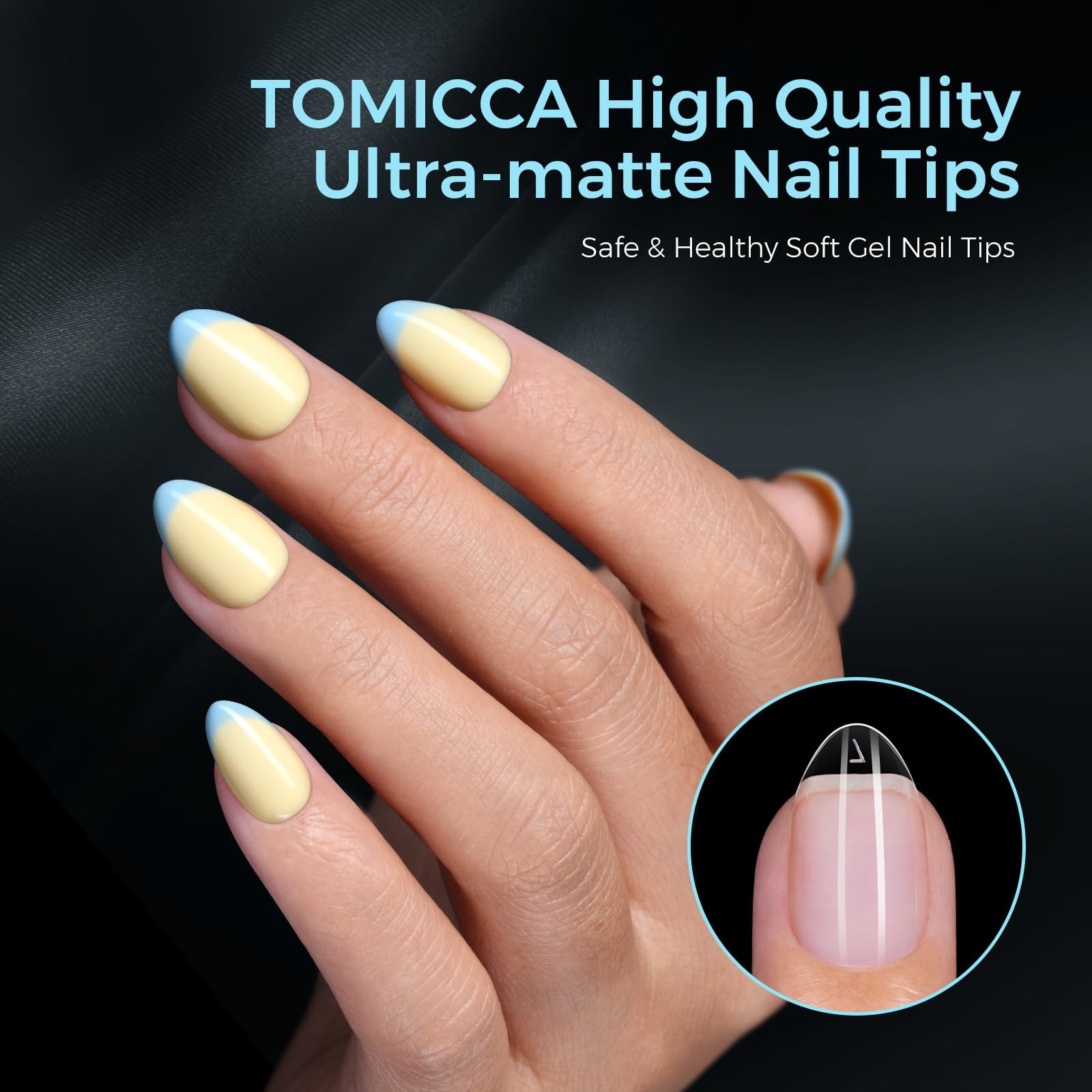 TOMICCA Extra Short Almond Nail Tips 504PCS, 12 Sizes Short Nail Tips