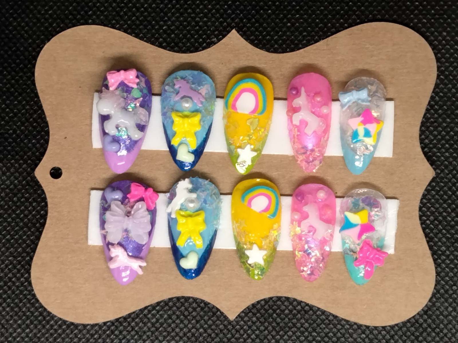 Homemade press on nails medium length / Unicorn Fantasy/ Multi Color Nails