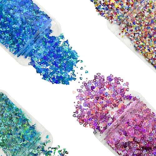 12 Colors Star Moon Butterfly Shaped Glitter Confetti – Holographic Flakes