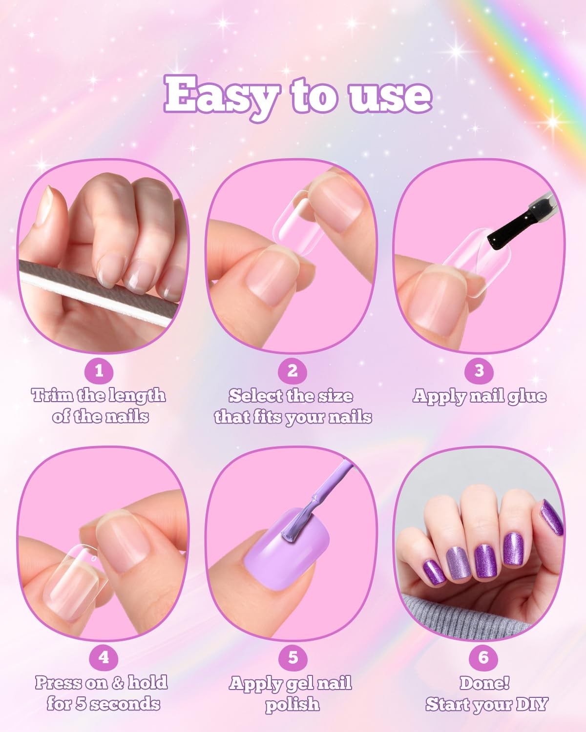 krofaue Nail Tips – Children Square Clear Press On Nails