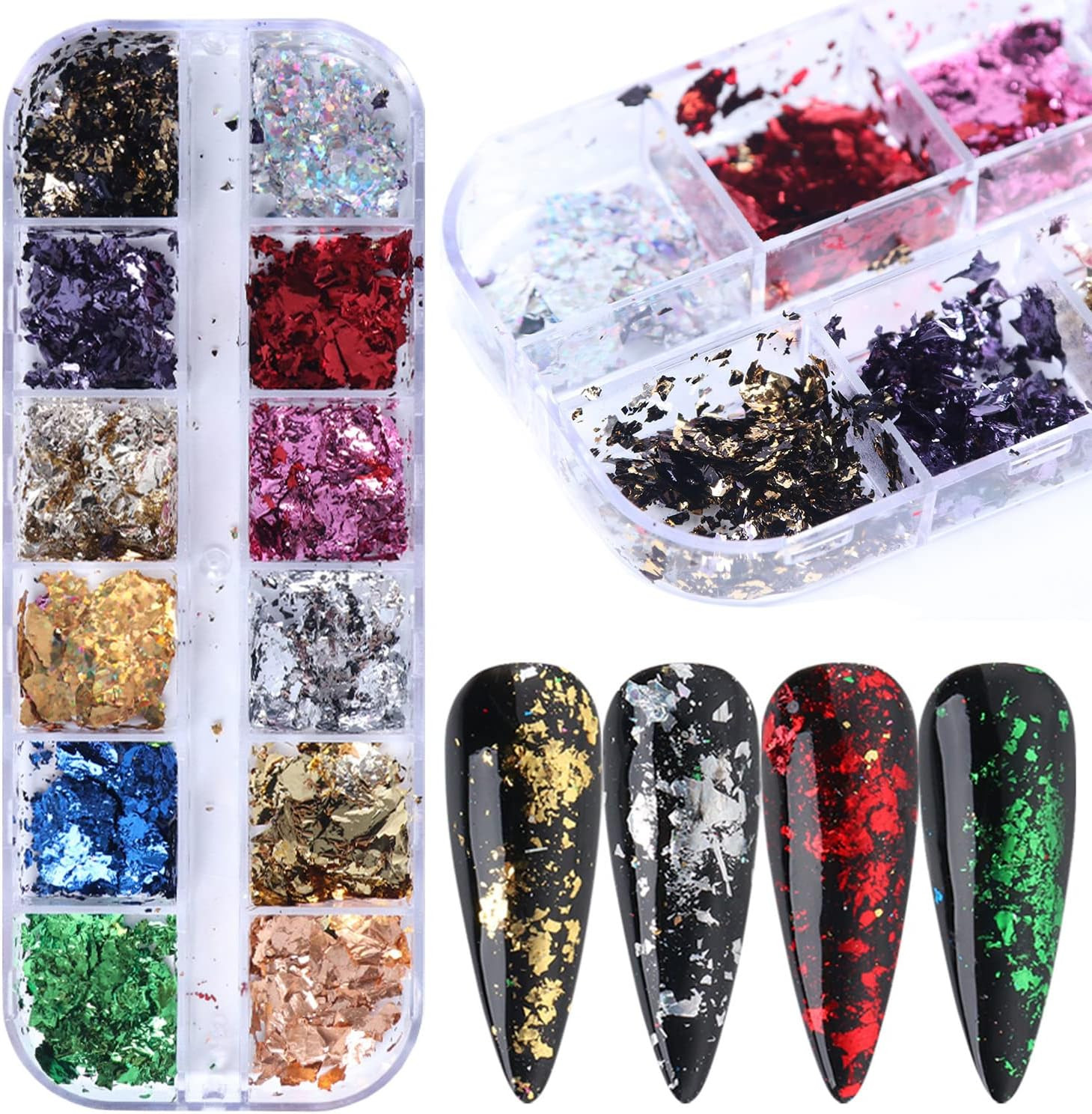 Holographic Nail Glitter Foils, 12 Colors Sparkly Ultra-Thin Aluminum Foil Nail