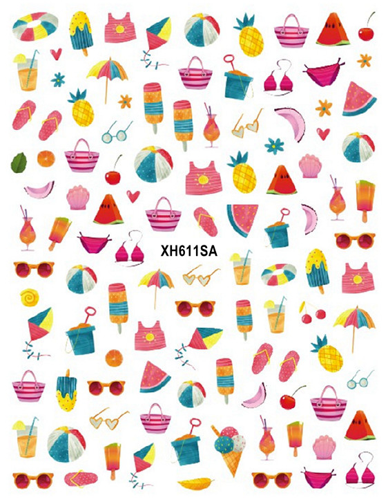 Nail Sticker Beach Items Cold Drink Ice Cream Fruit Shell Tropical Leaf Birds