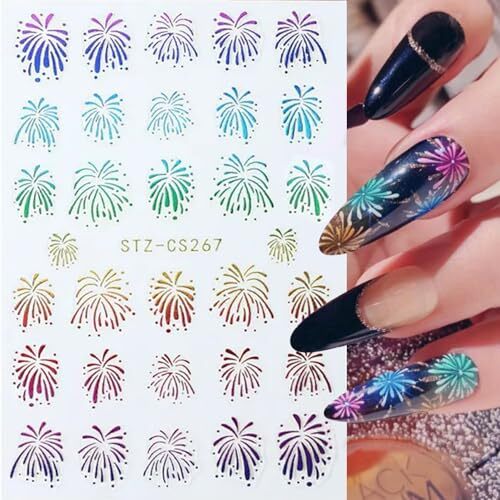3D Glitter Firework Nail Stickers New Year Nail Art Stickers Colorful