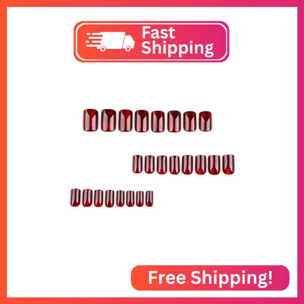 BAOYAALIN Cat Eye Red Press on Nails Short Square Fake Glue on Nails with Exquis