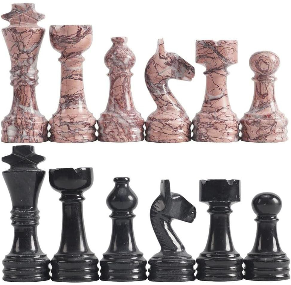 Radicaln Marble Chess Figures 3.5” Inches 3.5 Inches, Black and Marinara