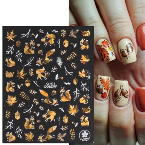 8 Sheets Fall Nail Stickers Maple Leaf Butterflies Nail Decal Self Halloween 12