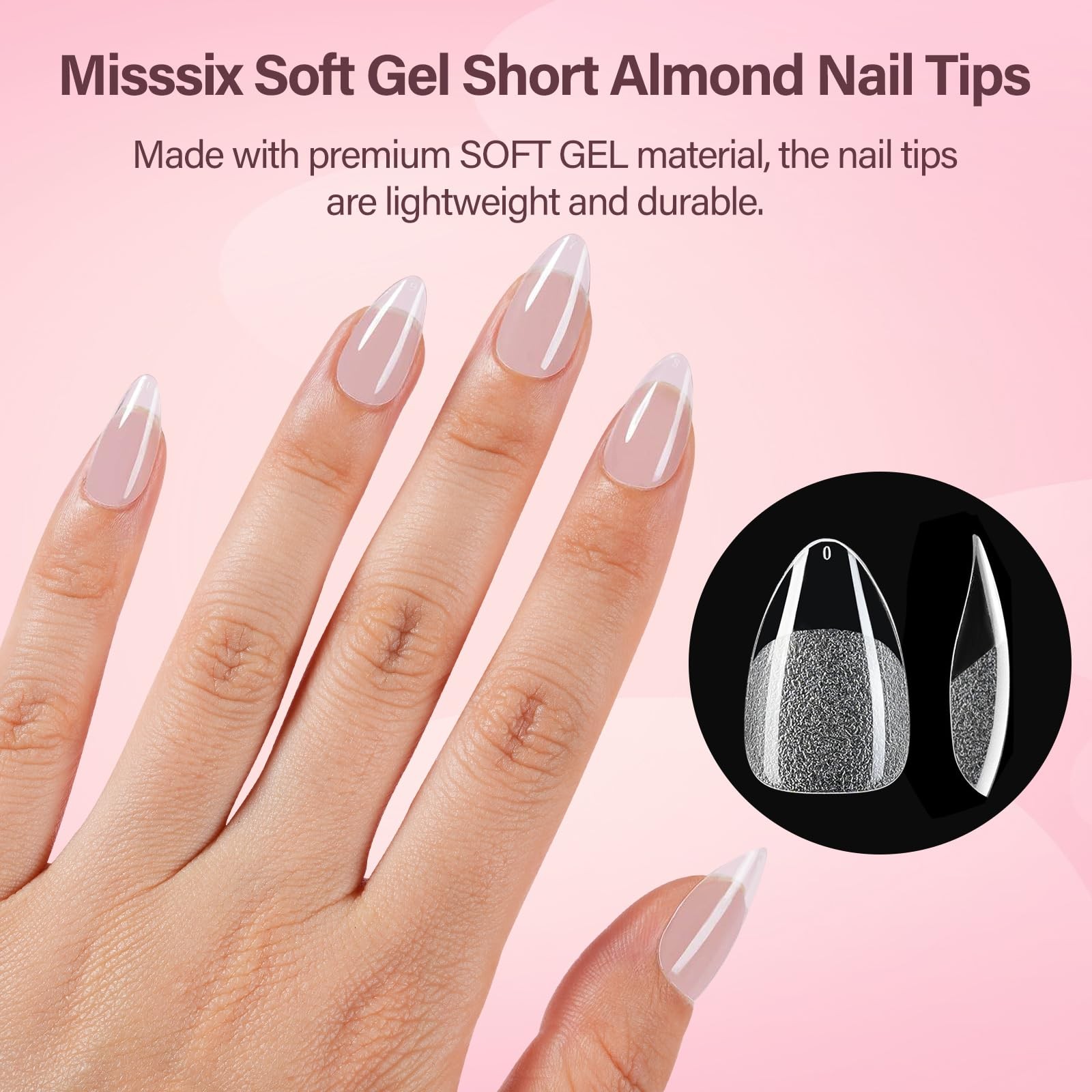 Misssix Short Almond Gel Nail Tips, 216Pcs 12 Sizes, 216PCS SA NAIL TIPS KIT