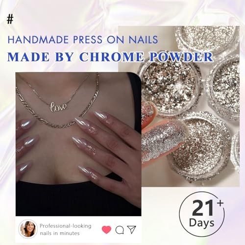 Nude Press On Nails Short – Chrome Press On Nails Square, Sparkly square peach