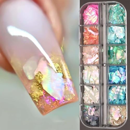 Aurora Shell Nail Glitter Flakes,Holographic Irregular Abalone Slices Sea
