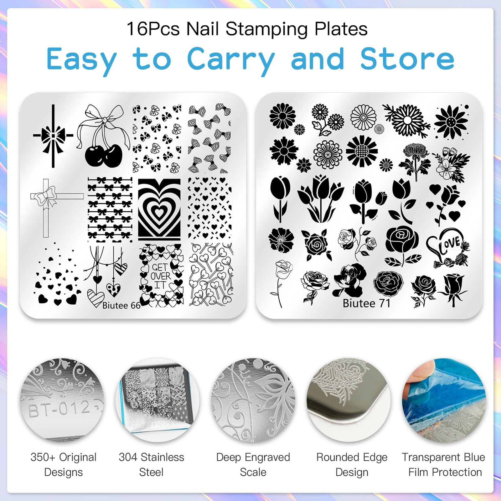Nail Stamping Plate 20Pcs Nail Stamper Kit 16Pcs Nail Art Stamping Plates wit…