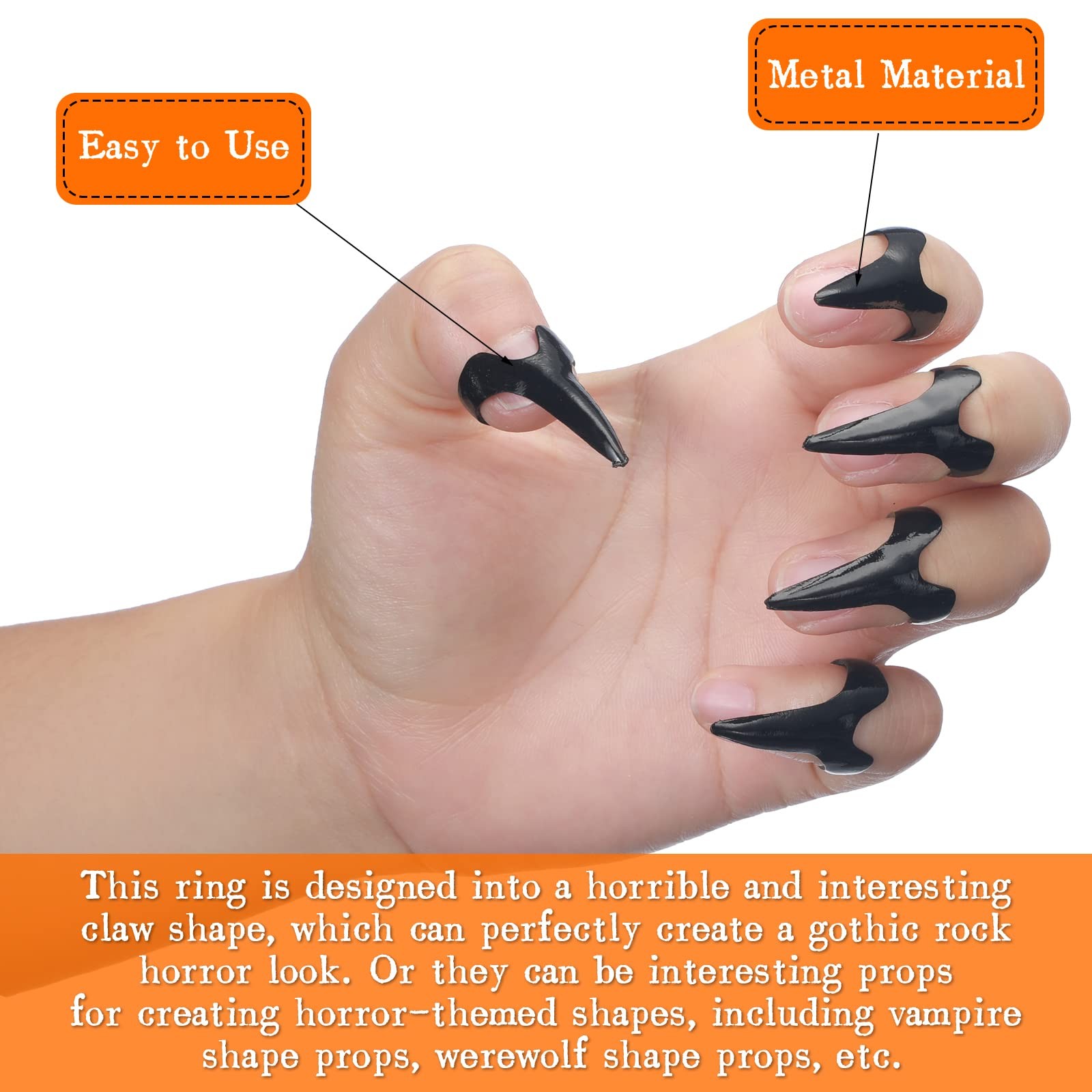 Hicarer 10 Pieces Finger Claws Rings Full Set Retro 0.6 inches, Black