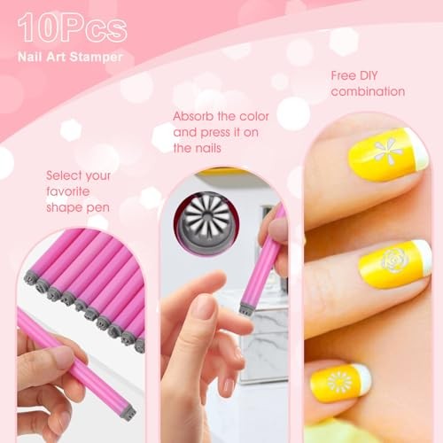 Nail Art Stamp Pen Set, Flower Nail Stamper Pens, Nail Stamping 10pcs Set