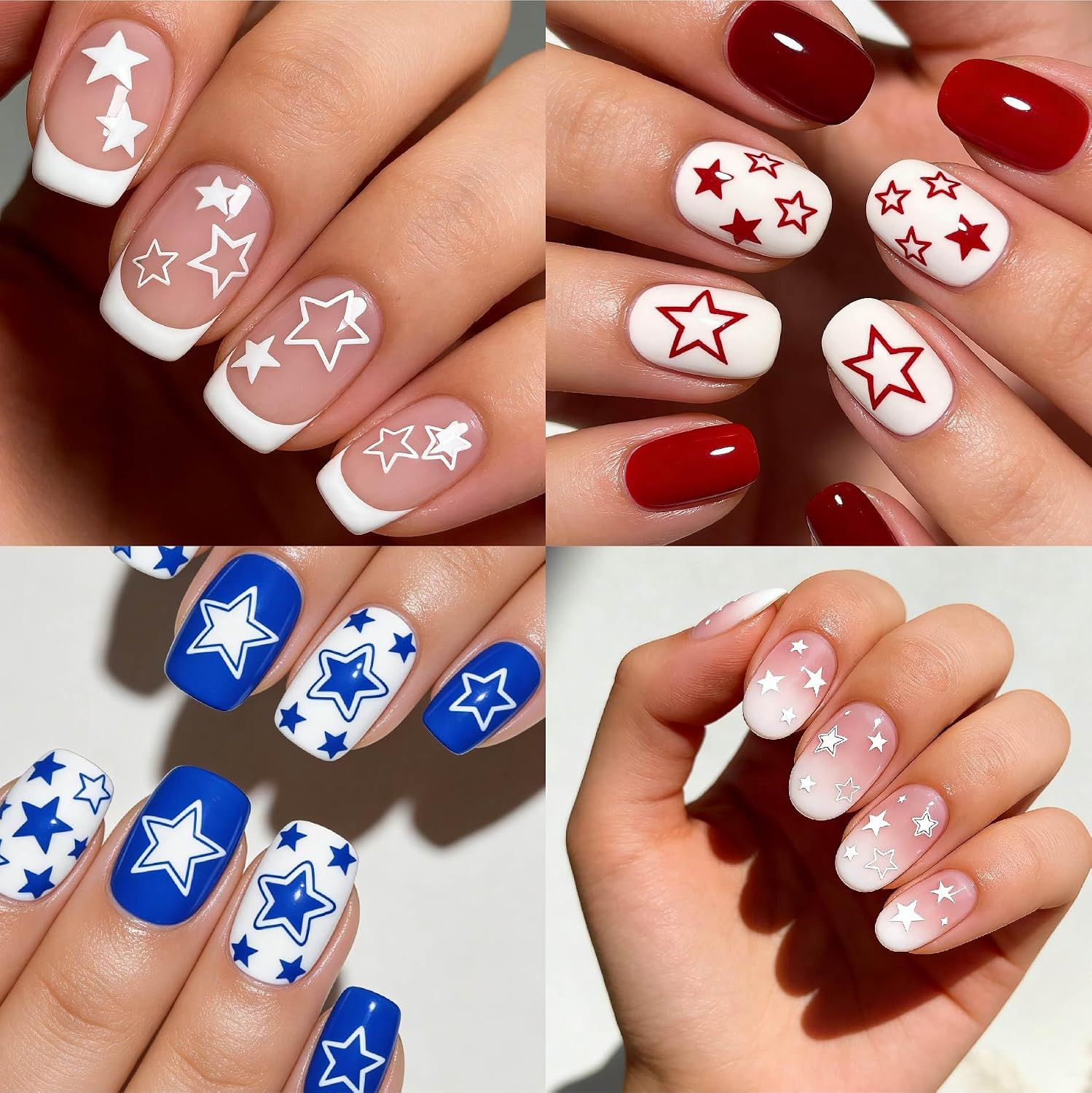 9 Sheets 4Th of July Nail Stickers, Red Blue White Star Nail Decals 3D