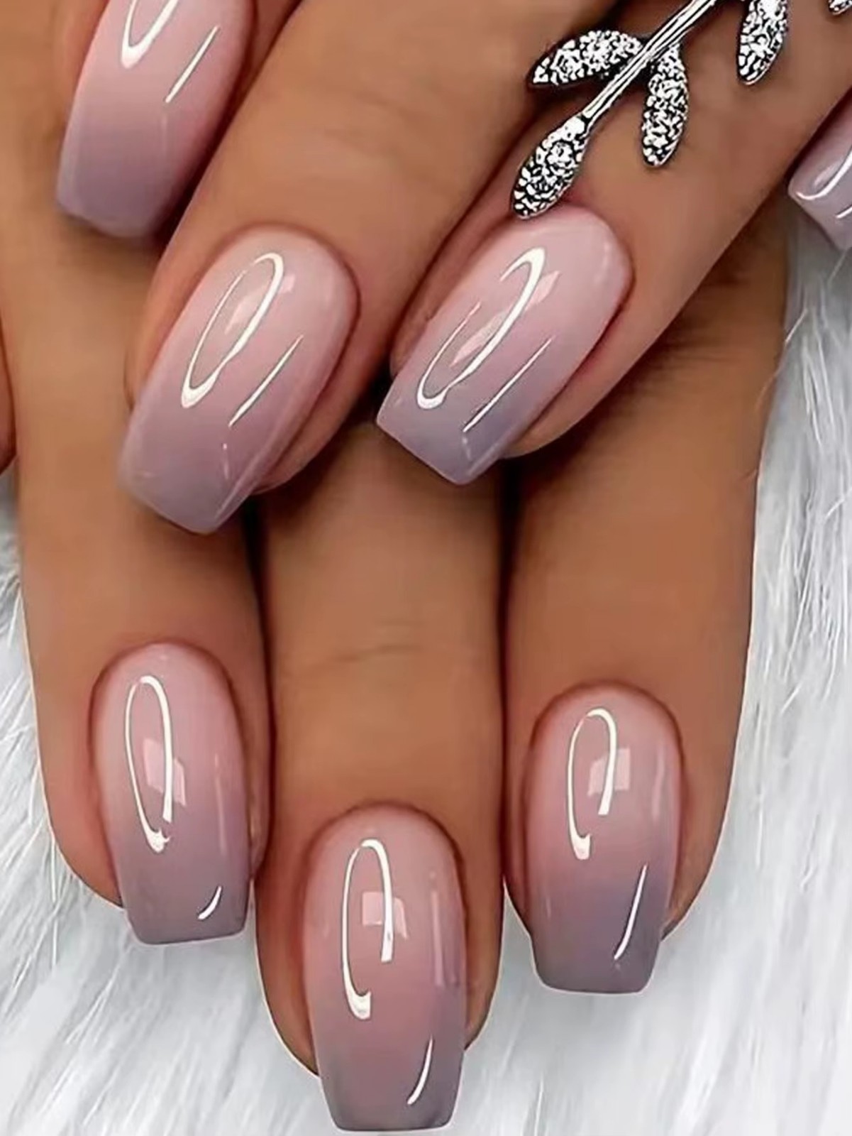 24pcs Glossy Pink Press-On Nails – Medium Square Full Cover Fake Nails