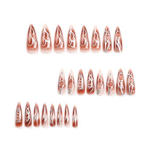 Fall Press on Nails Long Almond Fake Nails 1 Fl Oz (Pack of 1) Ombre Brown