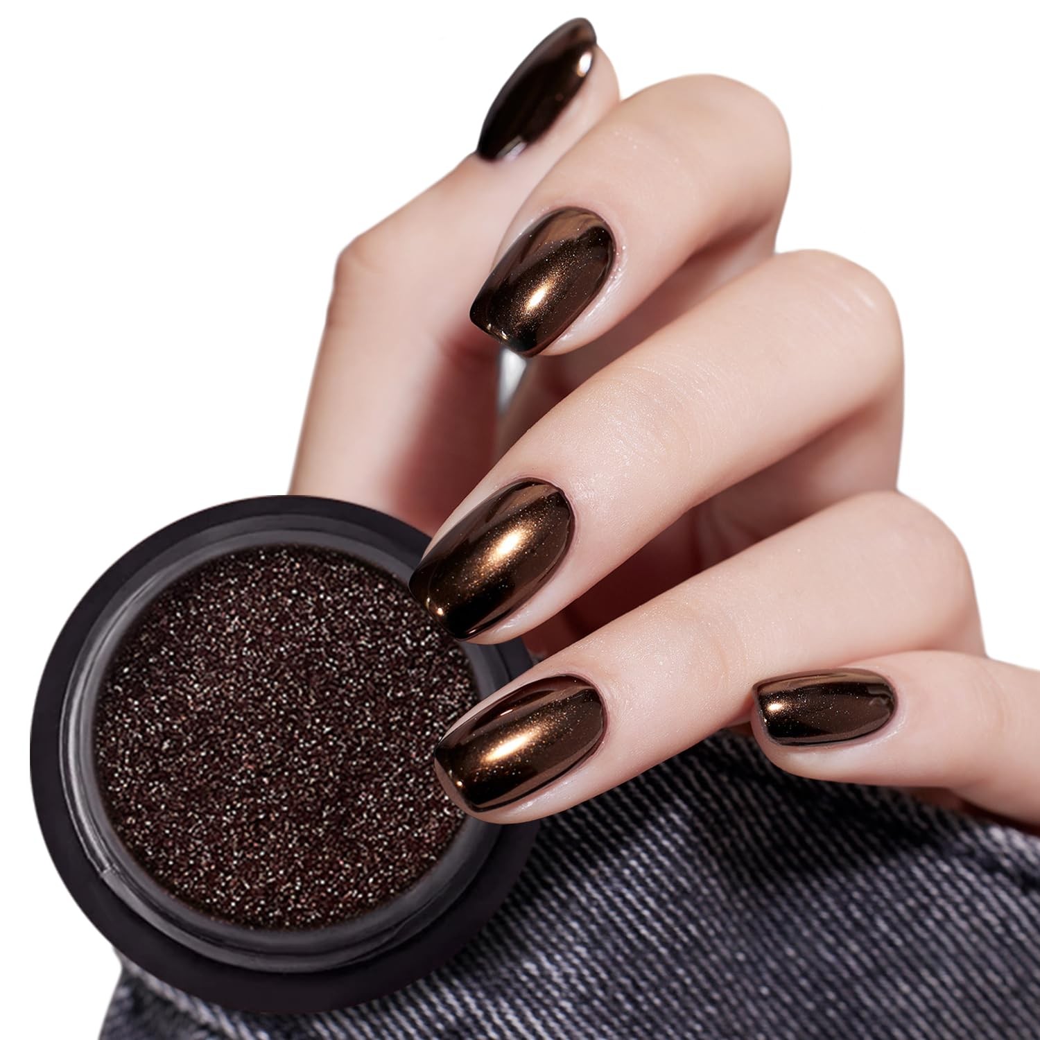 Chocolate Brown Chrome Nail Holographic Metallic Mirror Effect Coffee Nail Gl…