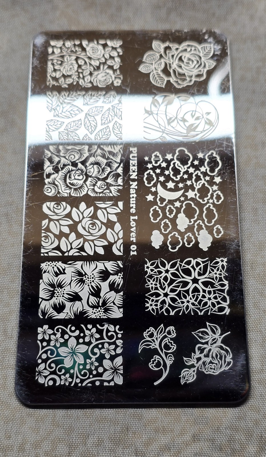Nail Art Stamp Plate Pueen Nature Lover 01 Roses Flower Clouds Sky Leaves