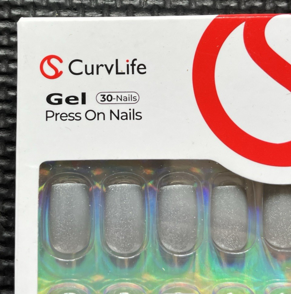 Curvlife Soft Gel Press on Nails, Silver Cat Eye Square Medium Style Full Cover