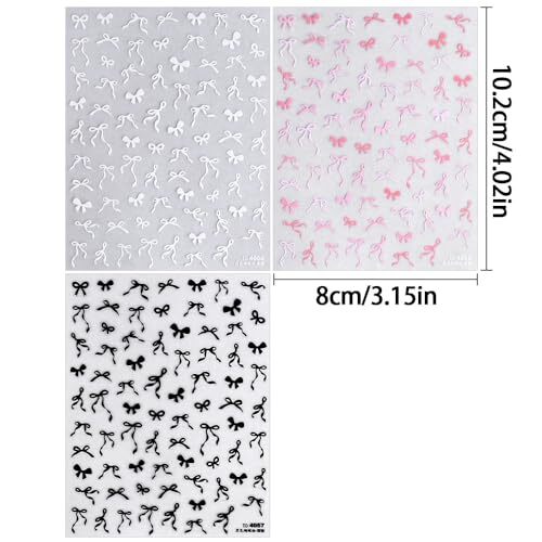 Sweet Pink White Black Bow Nail Stickers for Nail Art Kawaii Waving Ribbon