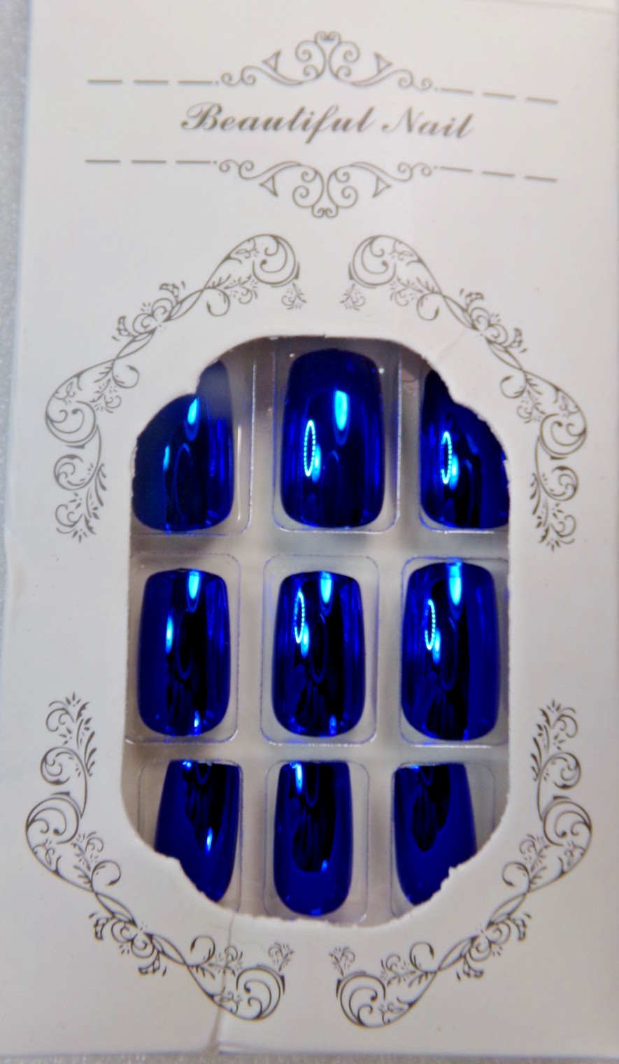 Beautiful Nails Shiny Royal Blue Mirror Chrome glue on or Tabs Medium