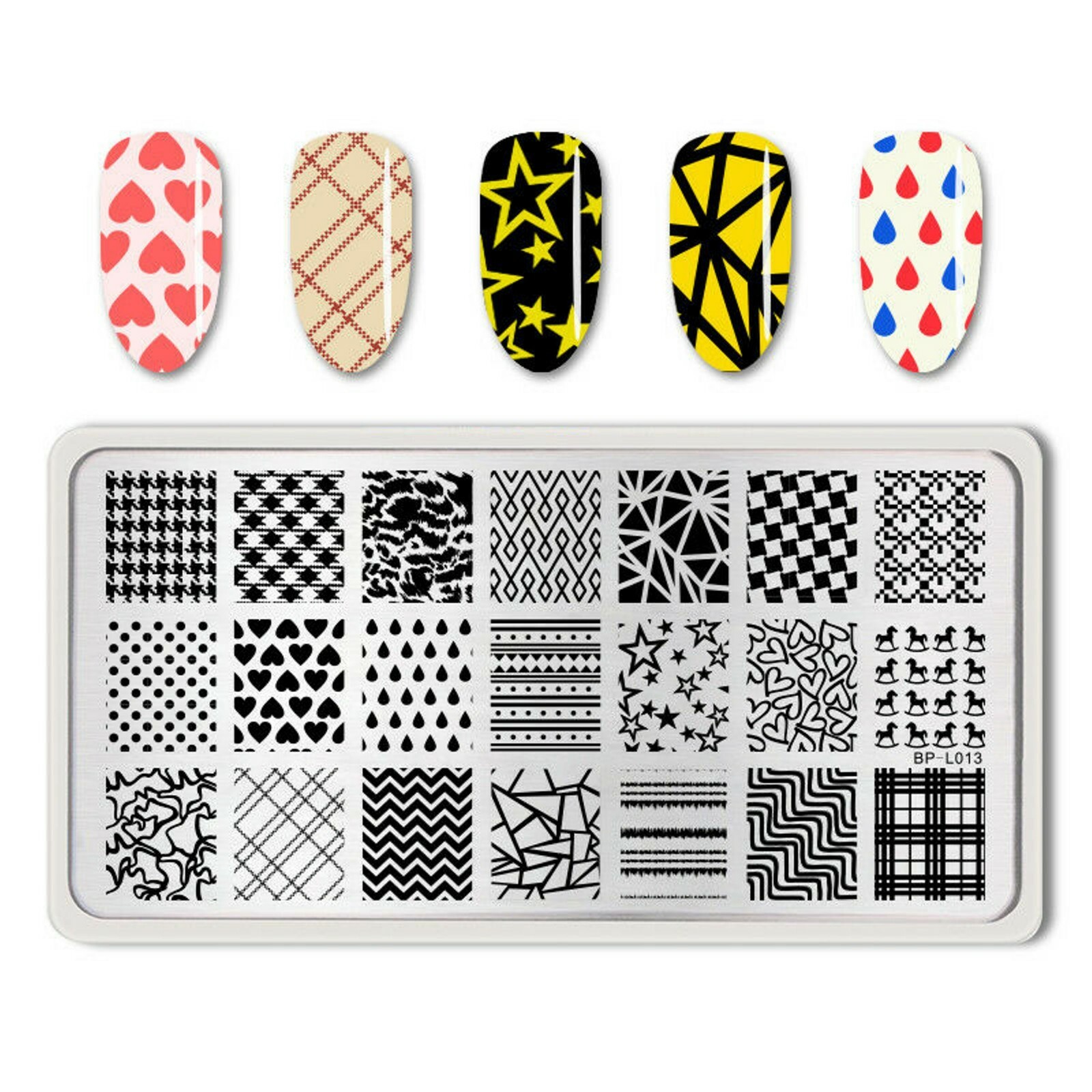 Diamond Heart Grids Image Rectangle Nail Art Template BP-L013