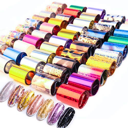 50 Sheets Cheetah Print Nail Foil Stickers Set Solid Color Laser Flower