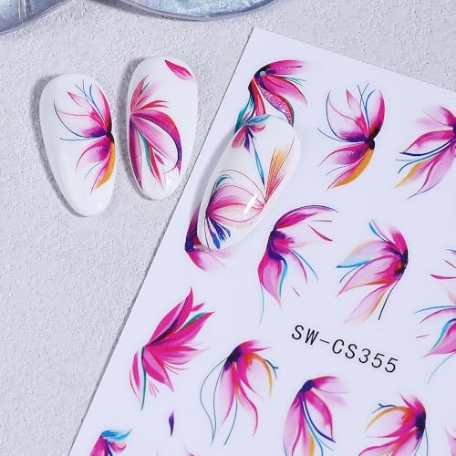 Flowers Nail Art Stickers Retro Cherry Blossom Petals Watercolor Flower Style4